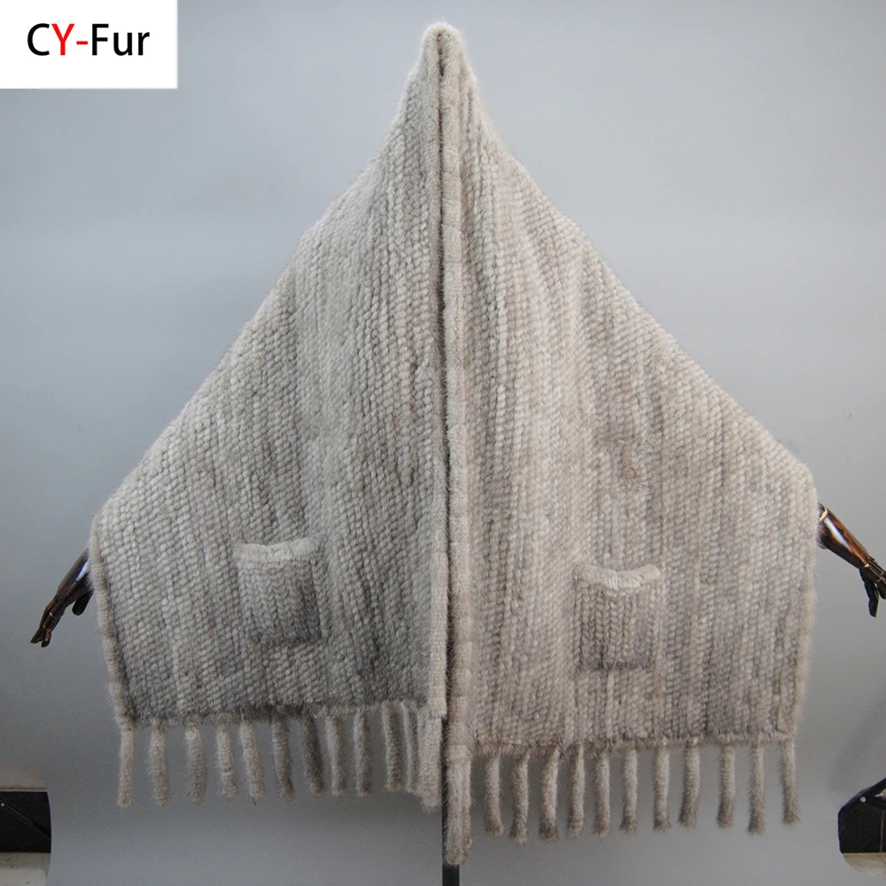 Hot Sale Women Winter Knitted Real Mink Fur Scarf Shawl Natural Warm Mink Fur Pashmina Lady Long Style 100% Genuine Scarves