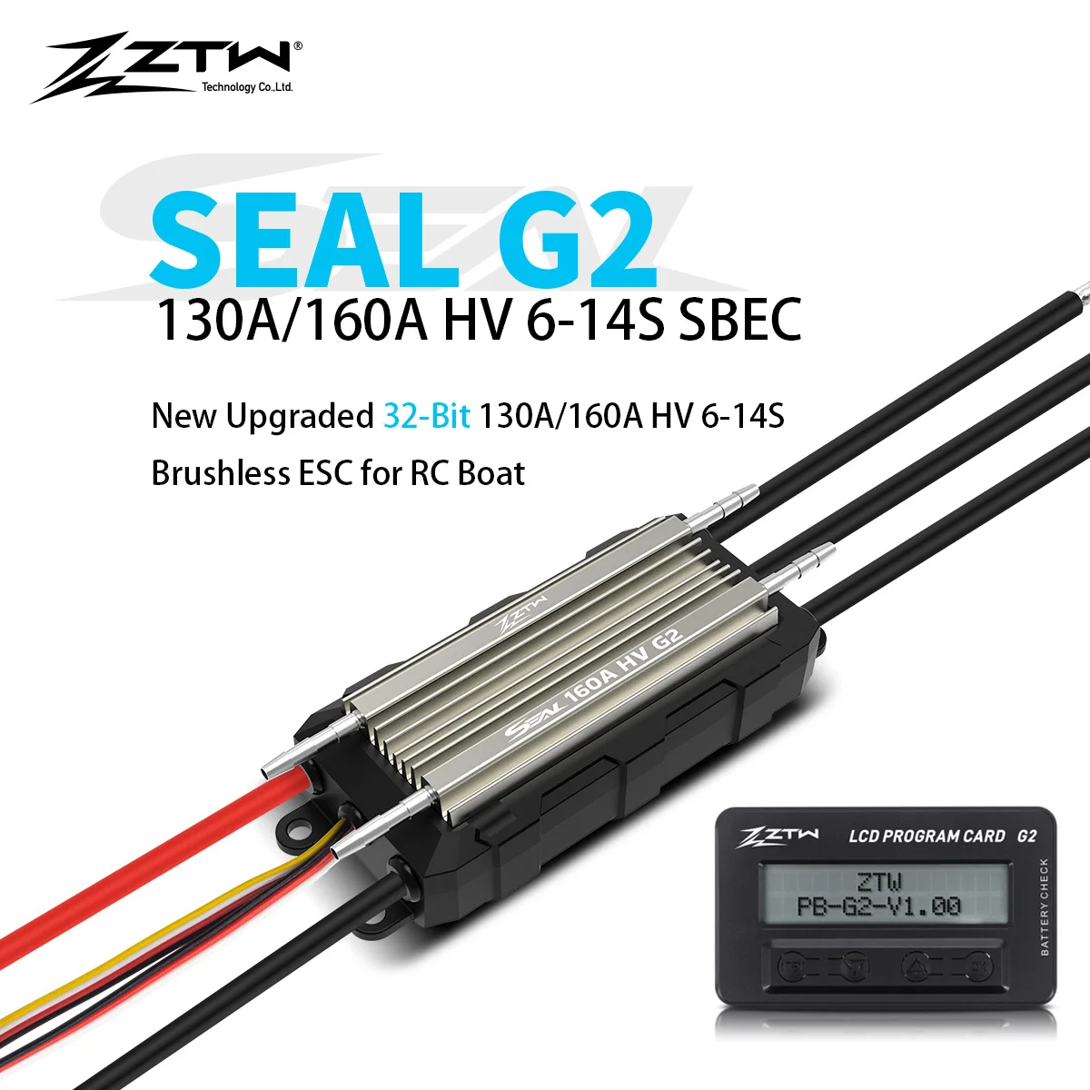 

ZTW 32-Bit Seal G2 130A/160A ESC HV 6-14S SBEC 6/7.4/8.4V 10A Waterproof Two-way Speed Control For RC Racing Boat E-Surfboard