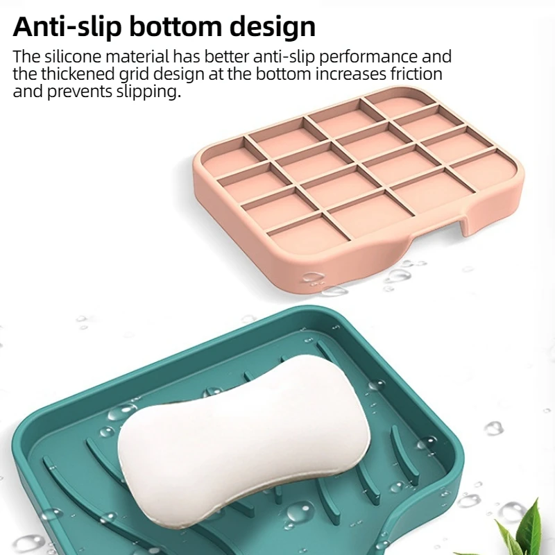 Silicone Soap Tray Self-Draining Soap Pad Multifunctional No-Punch Sink Tray Storage Rack for Bathroom and Kitchen Supplies 4