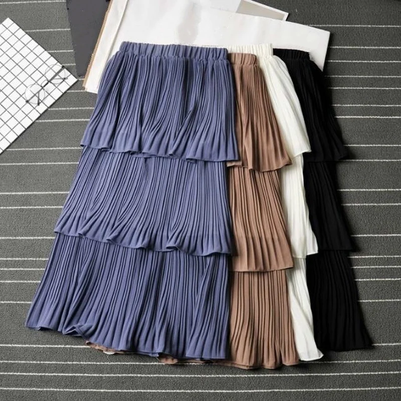 

New Women Fashion Vintage High Waist Chiffon Skirts Summer Skirt Korean Fashion Clothing Elegant Casual Long Ladies Skirt 2023