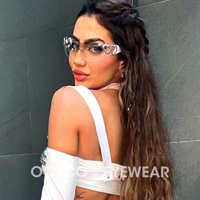 

Fashion New One Piece Sunglasses Women Rimless Heart Sun Glasses For Female Shades Eyewear Sports Goggles In Sunglass