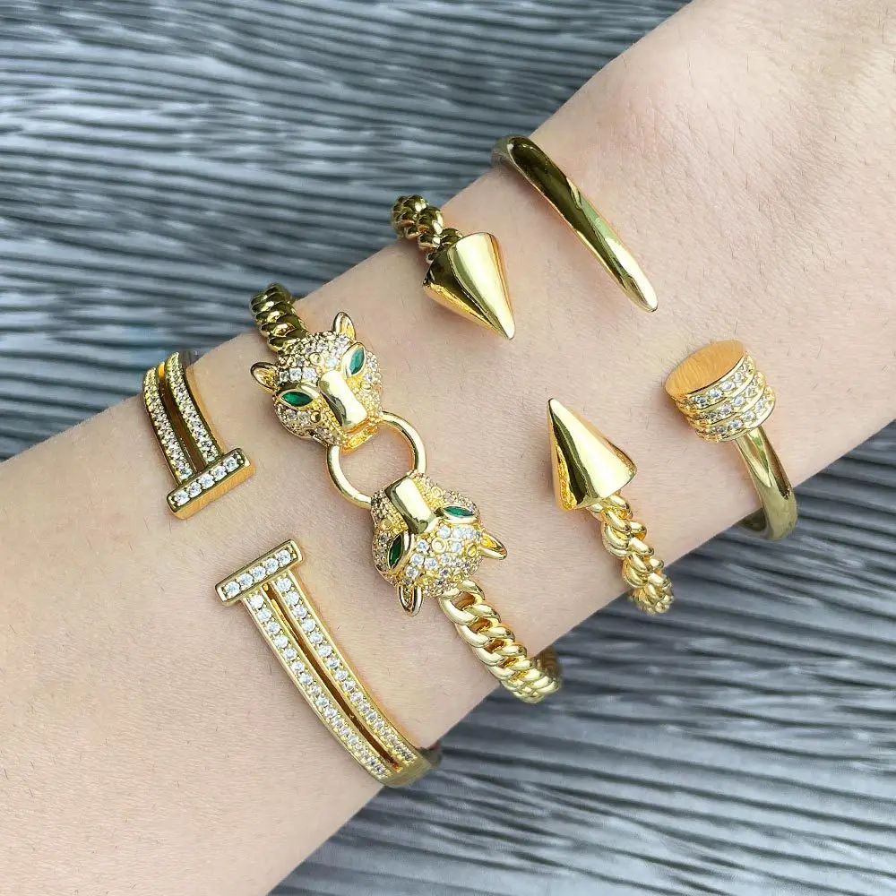 

Fashionable Temperament Nail Bracelet Personality Exaggerated Hip Hop Opening Leopard Gold Bronze Bracelet Jewelry