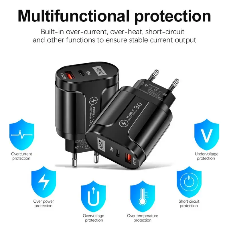 20W Quick USB Charger Type C Fast Charging Charge QC3.0 PD3.0 KR Charger Adaper For iphone 15 14 Samsung Xiaomi Laptop