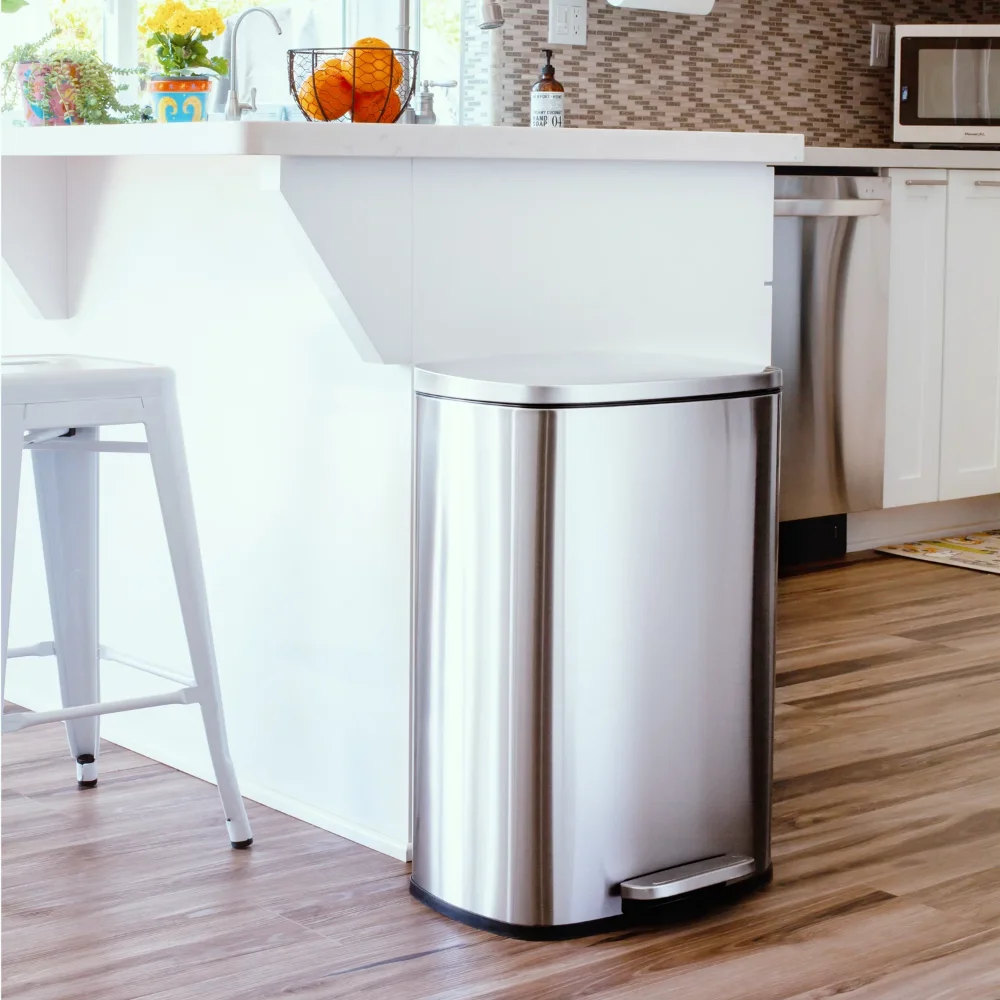 

13.2 Gallon Trash Can, Stainless Steel Step on Kitchen Garbage Can,