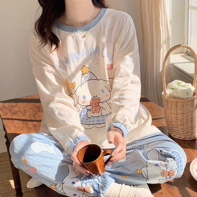 

Anime Cartoon Kirby Autumn and Winter Cotton Pajamas for Women Kawaii Sanrio Cinnamoroll Kuromi Pachacco Sweet Home Clothes