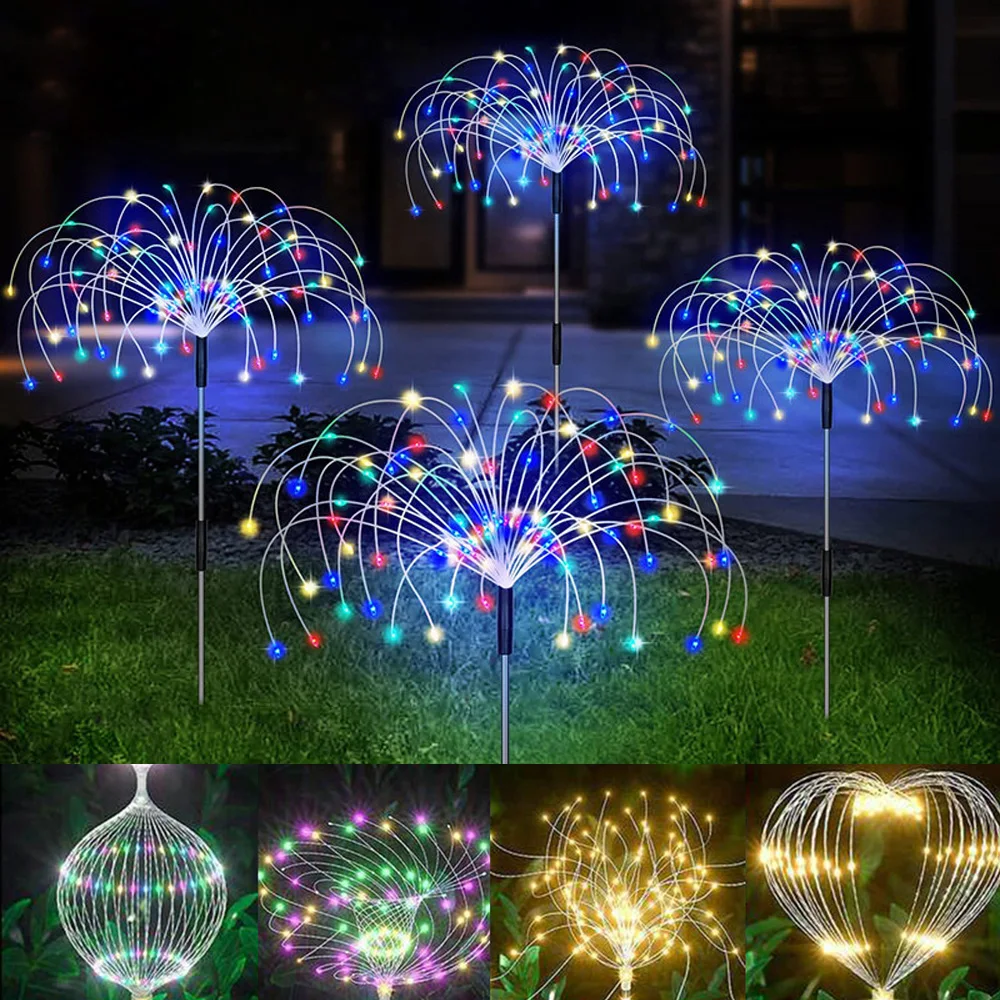 Solar Firework Light Grass Globe Dandelion 90/120/150/200 LED Fireworks Lamp for Garden Lawn Landscape Holiday Christmas Lights simple squared solar powered ground lamp outdoor personalized lawn night lights for courtyards villa grass garden plug light