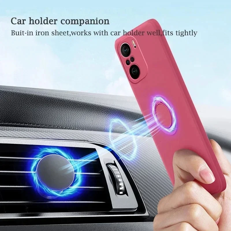 Premium Liquid Silicone Phone Case with Ring Stand - Soft Back Cover