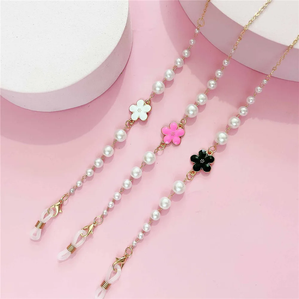 

New 65cm Flower Pearl Beaded Eyeglasses Chain Trendy Women Outside Casual Sunglasses Chain Strap Necklace Gift Glasses Accessory