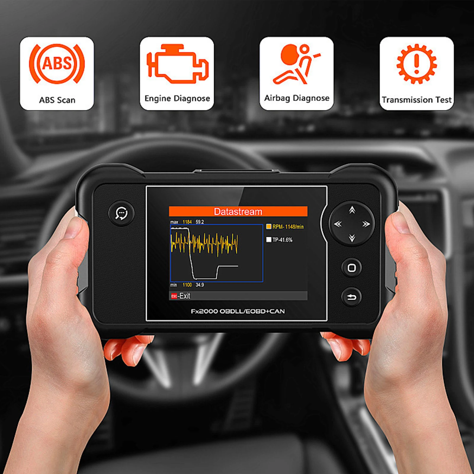

Диагностический сканер FX2000 OBD2, профессиональный автомобильный прибор для считывания кодов двигателя, ABS, SRS, AT