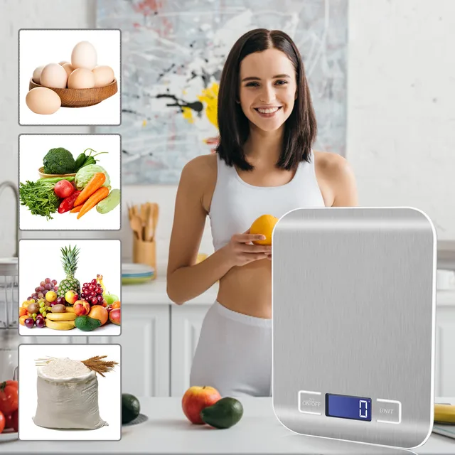 Bilancia per alimenti Bilancia da cucina con funzione tara unità Display LCD Bilancia digitale in acciaio inossidabile da 0,05 Oz/1g per cuocere al forno, cucinare, dieta 4