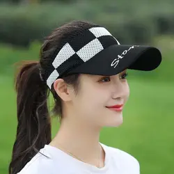 Simple Knitted Hat Plaid Hollow Checkerboard Beach Cap Sun Hat Empty Top Hat Sun Cap Baseball Cap