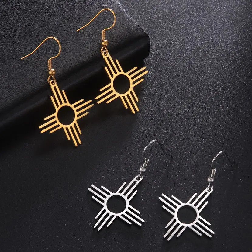 Dawapara zia sun symbol ohrringe für frauen männer new mexico symbol heilung wärme amulett edelstahl schmuck