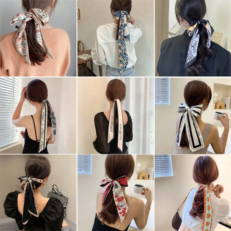 Fashion Print Hair Scrunchie Bowknot Hair Rope for Women Girls Ponytail Holder Hair Ties Elastic Hair Bands Scarf Accessories hooded scarf windproof girls scarf cap warm integrated bear ear girls plush gloves scarf hat beautiful for daily life