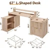 67" Modern L Shaped Desk with Storage Cabinet & Drawers, Wood Home Office Desk with Power Outlets, Fluted Computer Wr 2