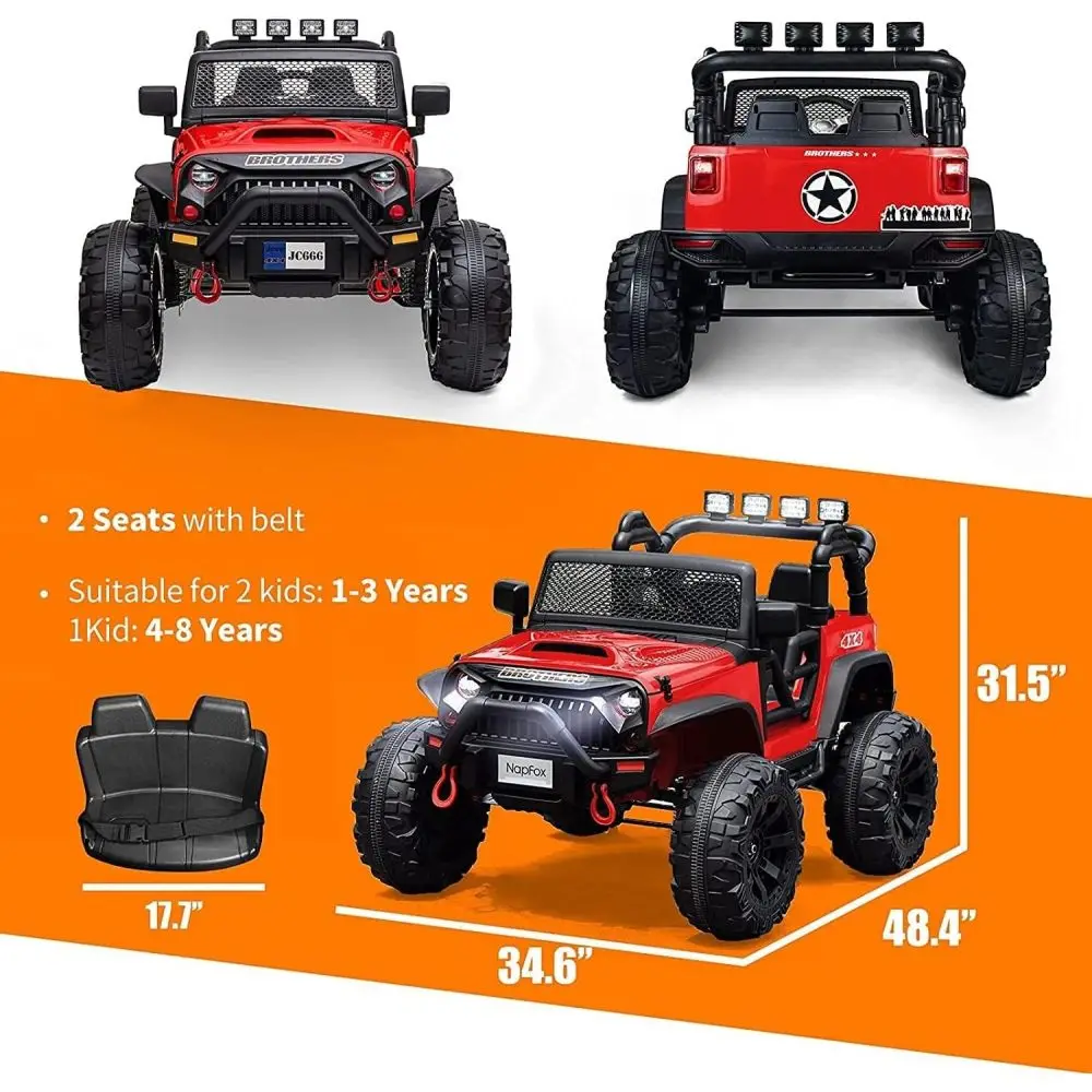 24V Ride on Car Truck with Remote Control, 2 Seater Kids Electric Car, Spring Suspension, 9Ah Battery Powered, 3 Speeds, Double 3