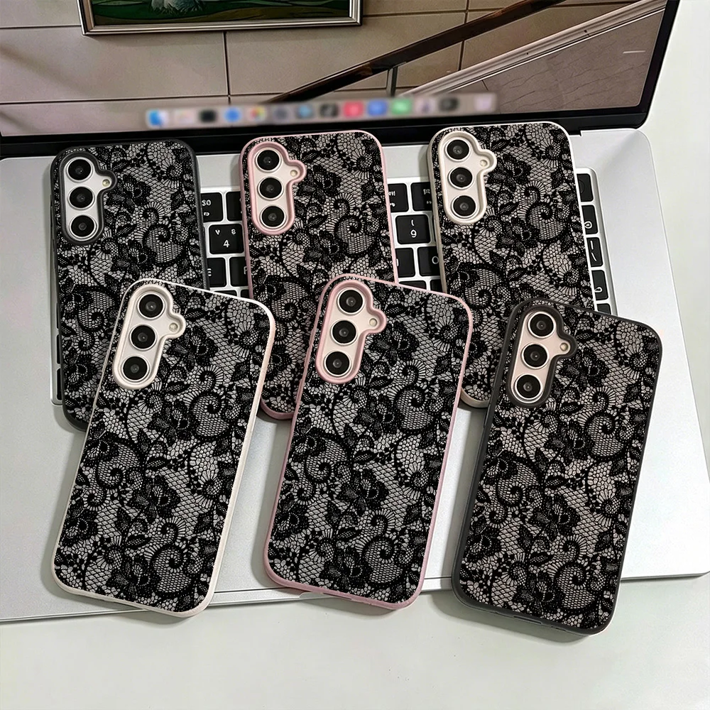 Elegant Full Black Lace Phone Case with Multi-Color Border Trim