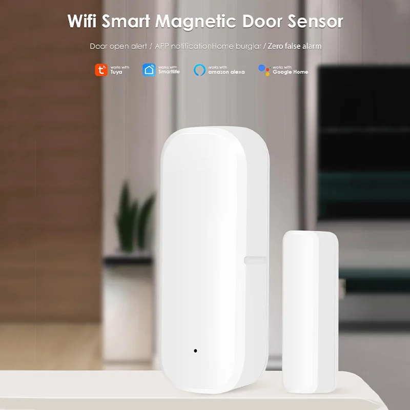 Black WiFi Door Sensor for Home Security with App Alert