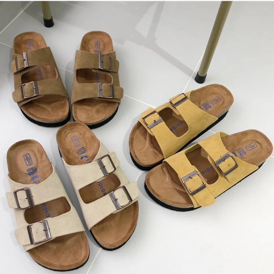 

Withered 2023 New Fashion Metal Buckle Retro Flat Slippers Women Summer Matte Leather Slippers Thick-soled Leather Sandals