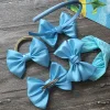 Pack of 10Pcs 4.0 Inch Sky Blue / Navy Satin Bow With Elastic Headbands Wide Nylon Headbands For Baby Girls Kids Party Headwear 3
