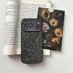 Luxury Leopard Leather Case with Metal Plating Protector - Premium Hard Cover - iPhone 15 (Black AA)