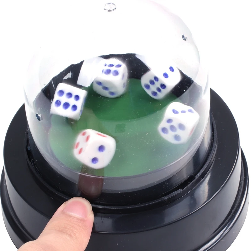 2X Automatic Dice Roller Cup Battery Powered Pub Bar Party Game Play Con 5 Dadi Neri