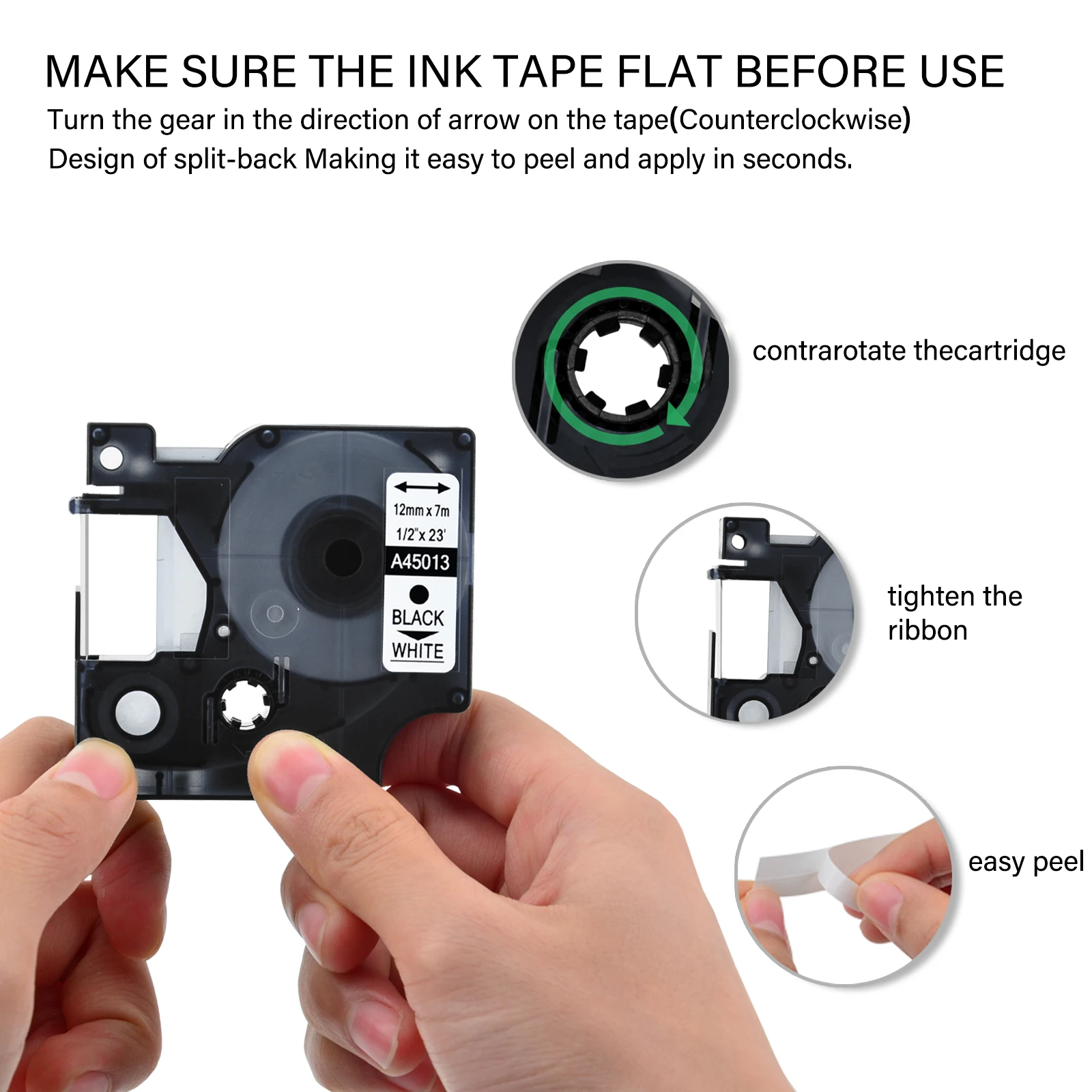 Dymo D1 45013 45018 45803 라벨 테이프, 라벨 관리자 300 350 350D 360D 400, 12-19mm 라벨 테이프, 흰색 검정색 및 노란색 검정색, 10 개