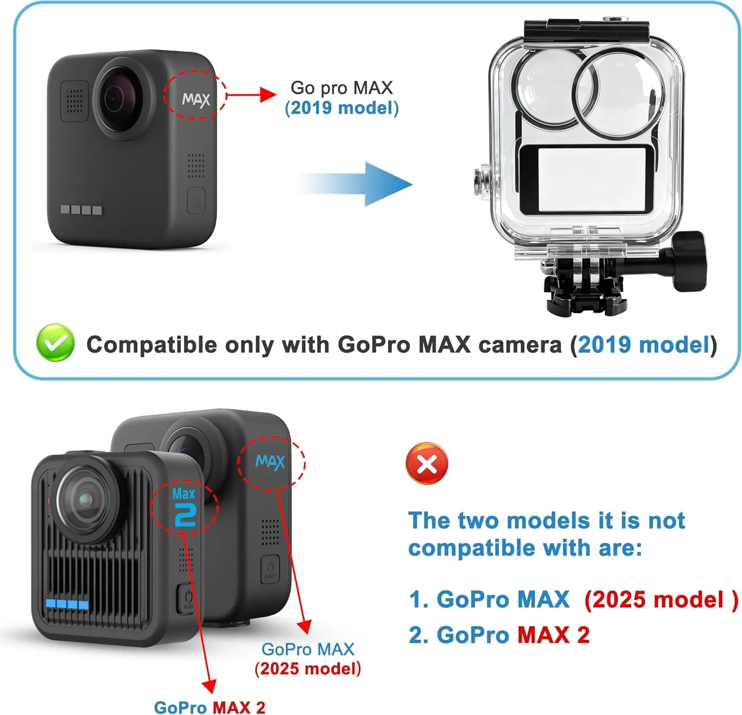 Caisson étanche GoPro MAX 20m IP68 transparent