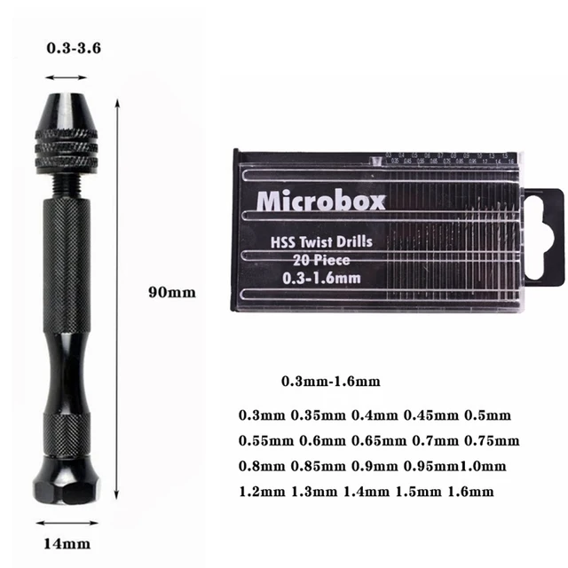 Mini Micro Aluminum 0.3-3.6mm Hand Drill With Keyless Chuck Rotary Tools  Woodworking Drilling + HSS Twist Drill Bits Set Manual