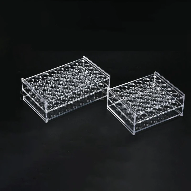 투명한 유기 유리 시험관 랙 구멍 크기, 학교 실험실용 PMMA 시험관 거치대, 13mm, 16mm, 19mm, 21mm, 26mm, 31mm