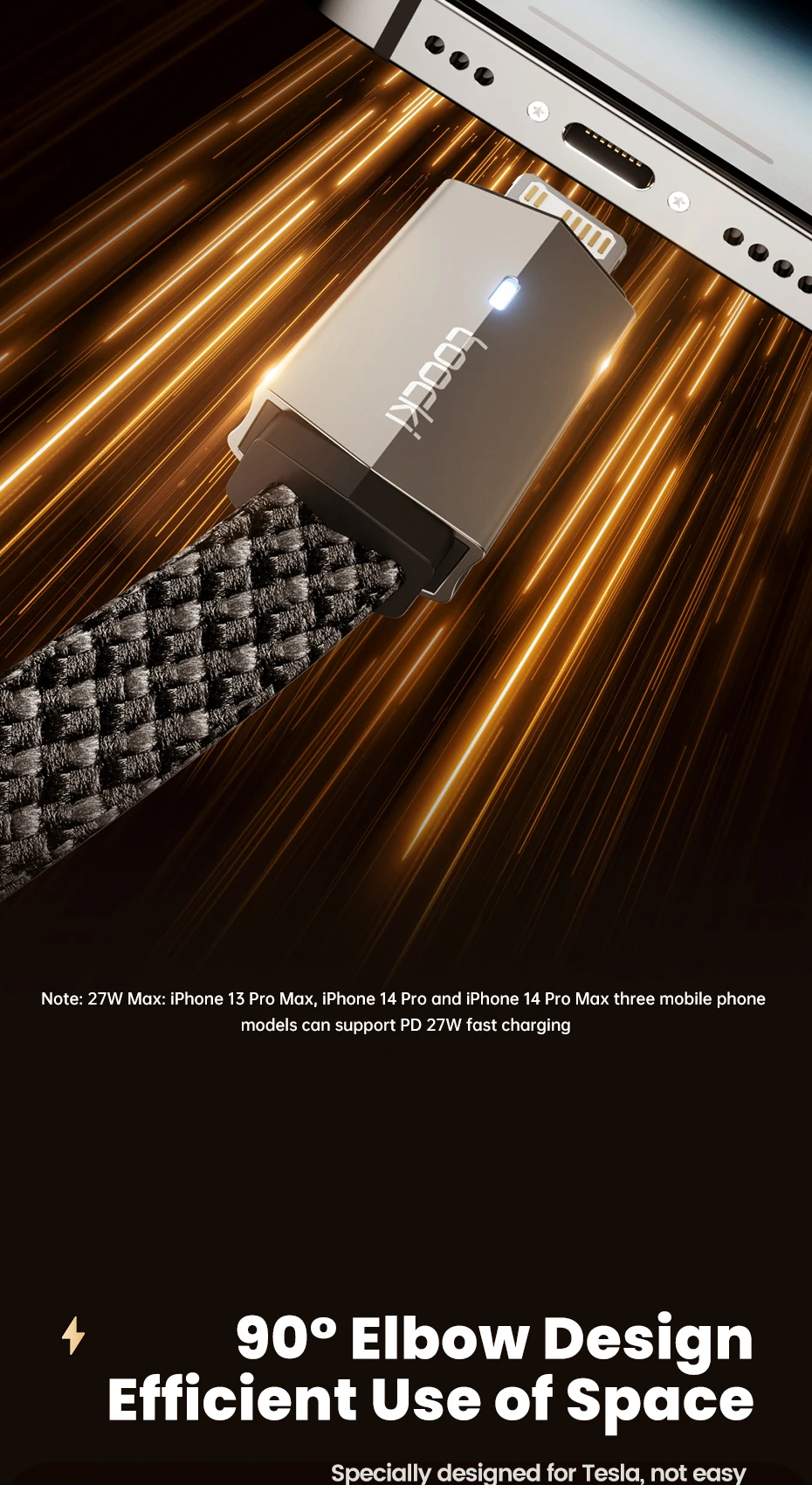 Toocki USB-C to Lightning 90° Charging Cable 20W with LED