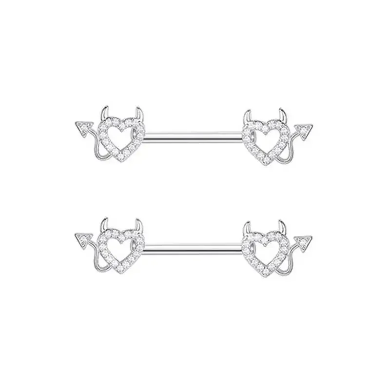 Pink Heart Crystal Flower Nipple Jewelry Set - Shiny Barbell Collection