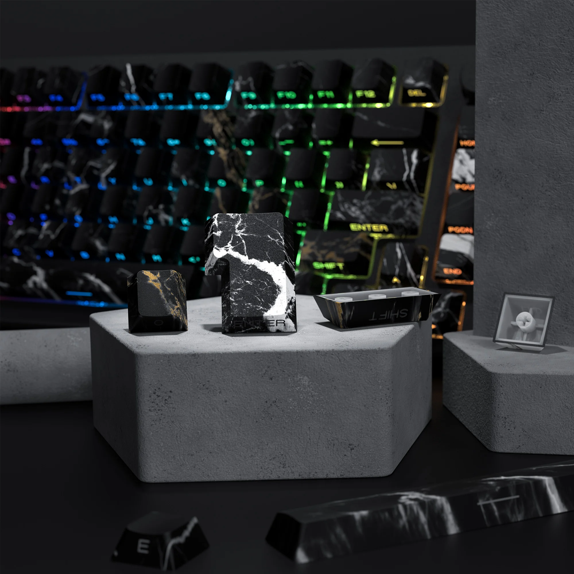 Black Marble Side Print Teclado Mecânico Pbt Keycap Retroiluminado Rgb Perfil Cereja mx Gamer Side Dye-sub 131 Chaves - Imagem 6