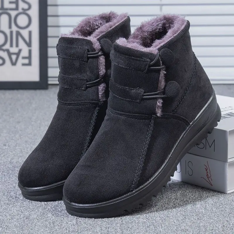 Women Slip On Winter Boots Women Thick Plush Warm Snow Boots Ladies Casual Comfortable Outdoor Ankle Boots Mother Cotton Shoes