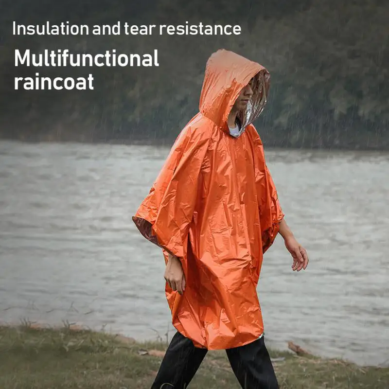4Pcs Emergency Rain Poncho with Mylar Blanket Liner-Survival Blankets For Car-Heavy Duty, Waterproof Camping Equipment