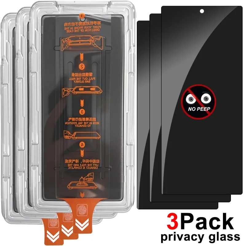 Premium Privacy Screen Protector 3-Pack - Tempered Glass Anti-Spy Protective Film with Dust-Free Installation