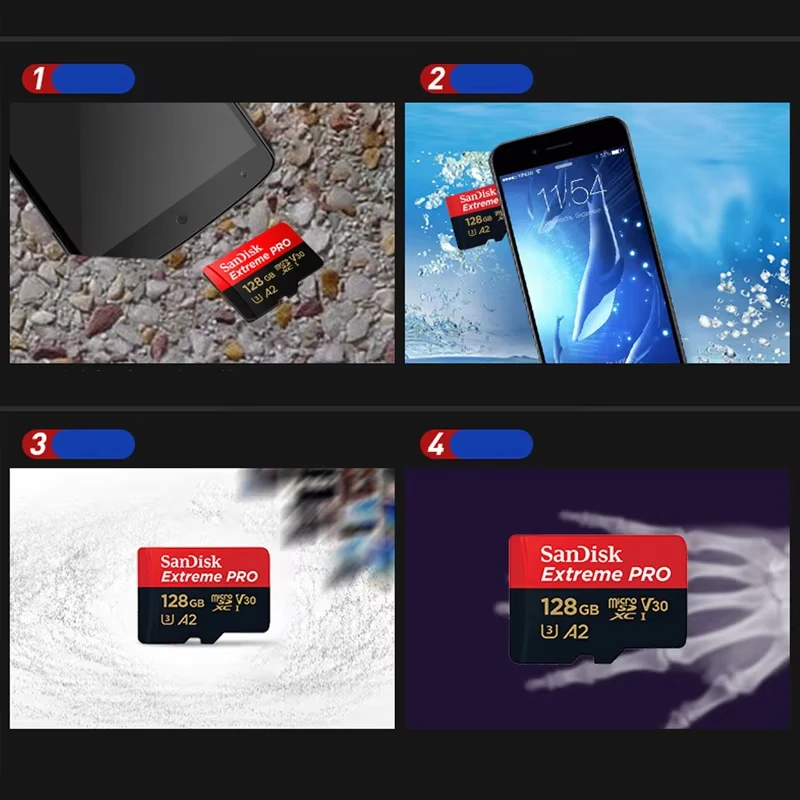SanDisk A2 마이크로SD 카드 U3 V30 클래스 10 200MB/s 읽기 속도 TF 플래시 메모리 카드 32GB 64GB 128GB 256GB 512GB