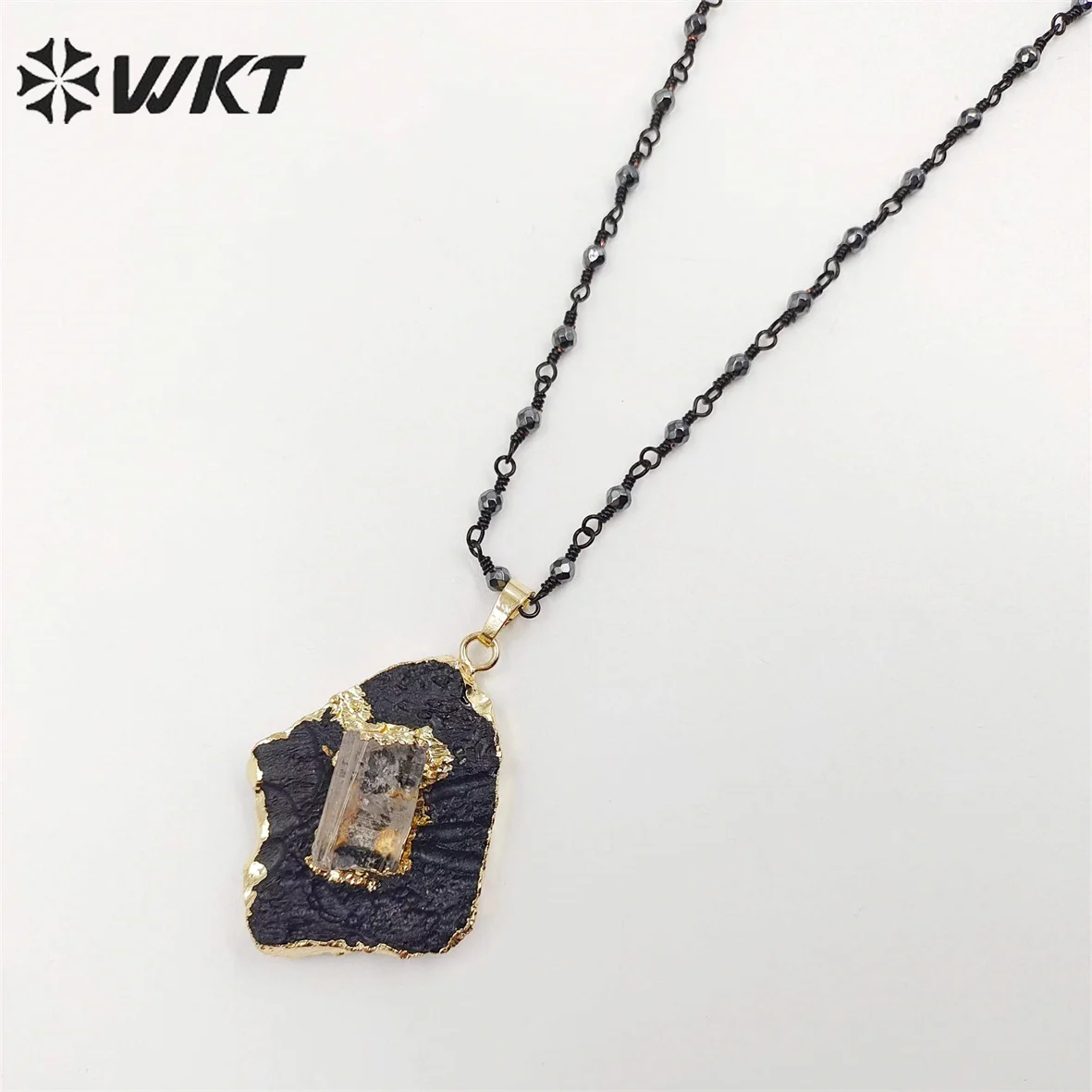 WT-N1088 Lucky Naural Black meteorite necklace women natural energy hematite beads rosary chain stone necklace