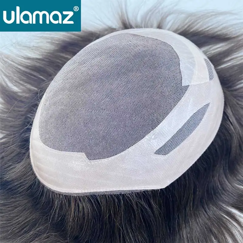 Parrucca da uomo AA-forma Mono Protesi capillare da uomo Doppi nodi Parrucca maschile Capelli umani NPU attorno al sistema di capelli Parrucche per uomo Parrucchino - immagine 4