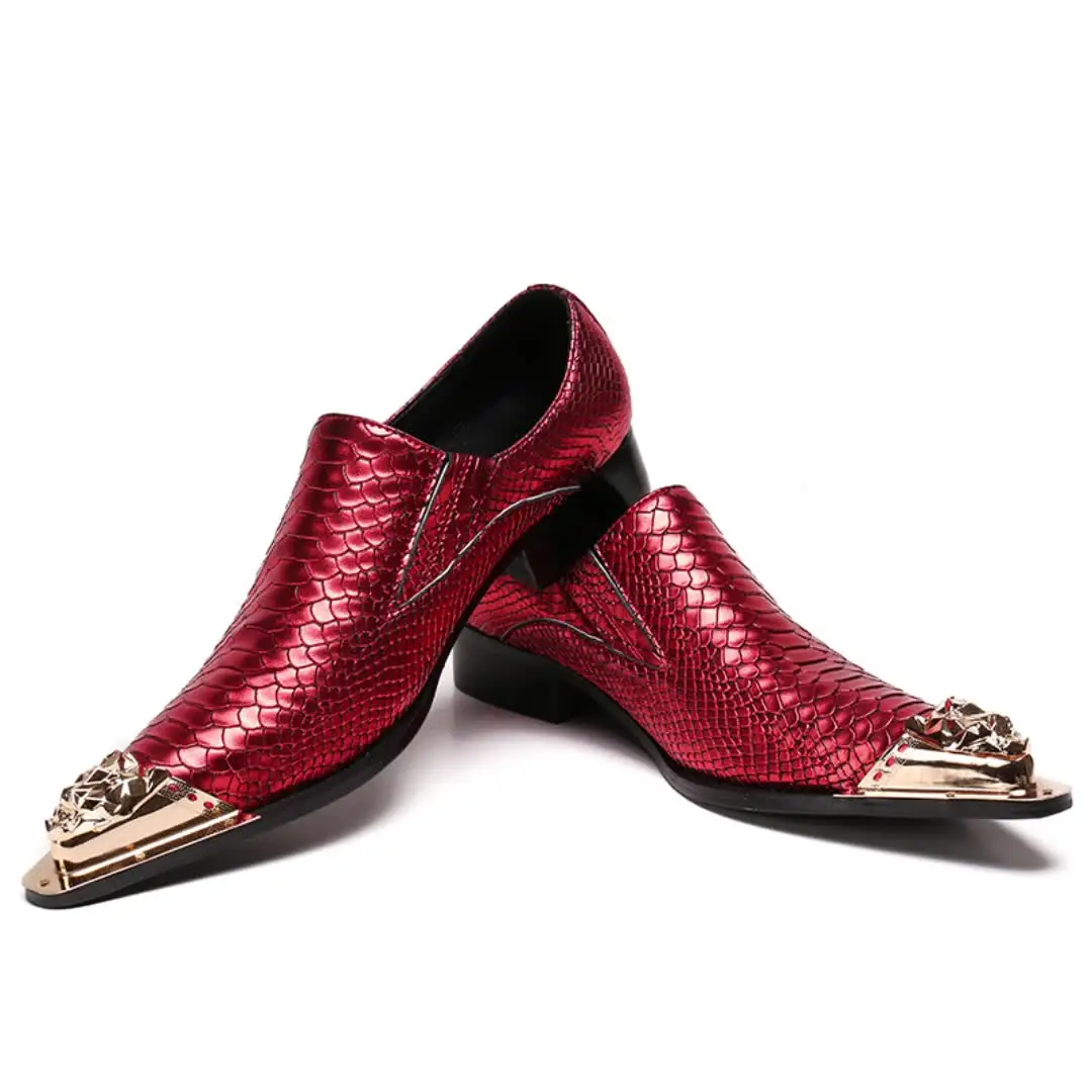 Christia Bella Handmade Mens Red Wedding Dress Shoes Metal Pointed