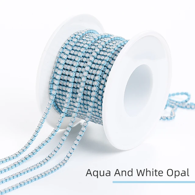 XiChuan 1 Yard 10 Colors Claw Rhinestone SS6 SS8 Crystal Tassel Diy Clothes Earring Accessories Beads Diamond Rhinestone Chain Aqua And White Opal