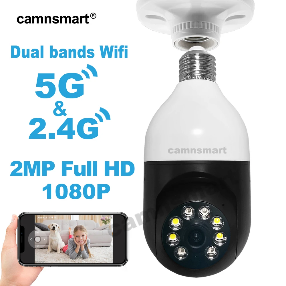 Wifi PTZ Mini Camera E27 Bulb 5G Ycc365 Indoor  Video Surveillance Baby Monitor with Color Night Vision Auto Track Smart 4X Zoom