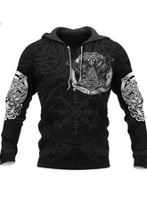 Sweat à capuche à manches longues pour homme, vêtement unisexe de rue, Viking, Odin, tatouage 3D, impression, mode Harajuku, automne 2022 
