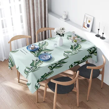 Tovaglia con foglie verdi, copertura per tavolo da pranzo, per la decorazione della cucina 1