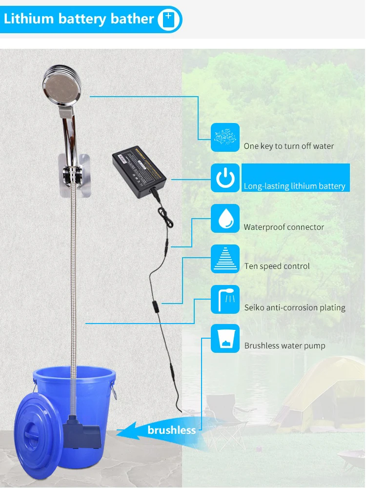 Lithium Battery Shower Portable Bath Pump for Dormitories Outdoor Bedroom Rural Self-priming Simple Household Electric Shower