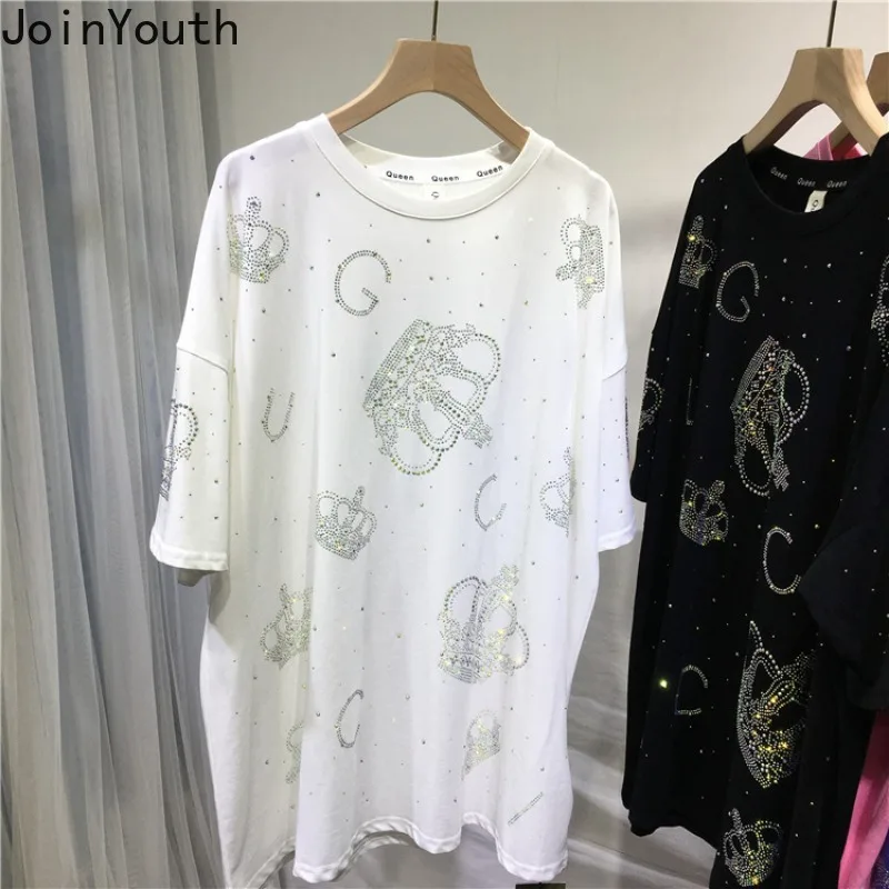 Harajuku Y2k Tshirts Summer Women Clothing Fashion Diamond Short Sleeve O-neck Tees Oversized Tops Casual Streetwear T Shirt 3