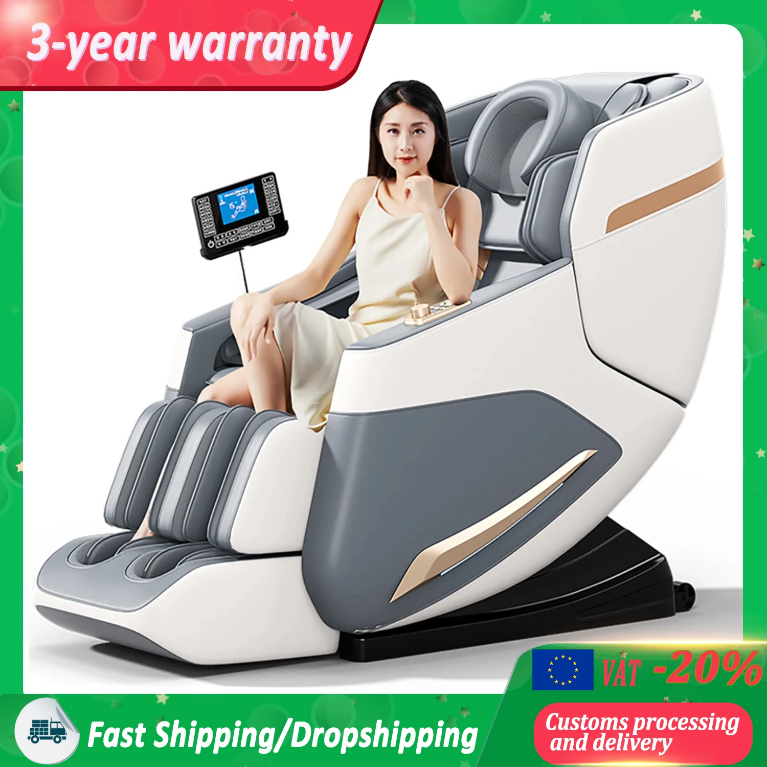 전신 마사지 의자, 8d 무중력 럭셔리 가죽 전기 3D 스파 지압 반죽, 전신 에어백 바디 스캔 밑창 의자 