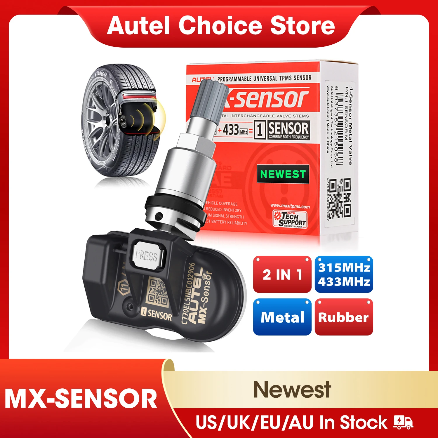 Autel 2in1MX Sensor 433MHZ+315 MHZ Mx-Sensor TPMS Tire Repair Tool Automotive Accessory For MaxiTPMS TS501 TS508 TS508WF ITS600