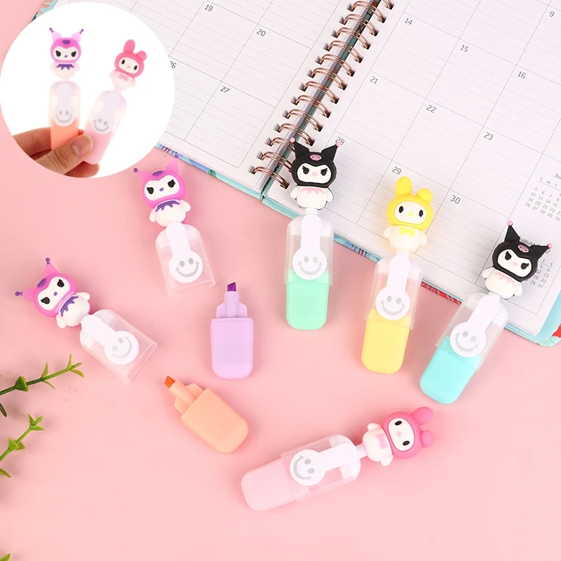 

Маркеры Sanrio Kuromi 6 шт., кавайная мультяшная ручка «Моя Мелодия», милые аниме маркеры для студентов, шесть цветов, канцелярские игрушки, подарки для девочек