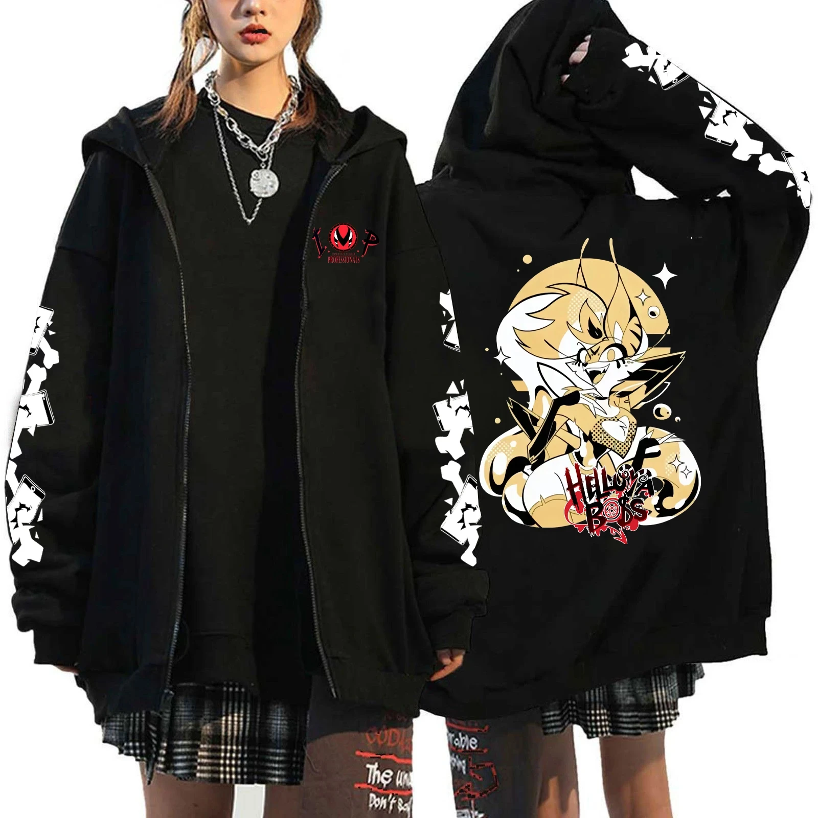 Helluva Boss New Devil Black Men's and Women's Animation anime Leisure Fans 2d Printed Zipper Hoodie zip up hoodie print hoodies