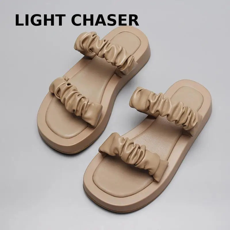 Summer Outer Wear Thick-soled Women's Slippers Flat-bottomed Simple Half-drag Muller Shoes Sandals And Slippers Women's New
